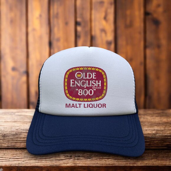 Snap-Back Other - Olde English "800" Malt Liquor Mens Trucker Hat Blue Snapback 60s Beer Logo Cap